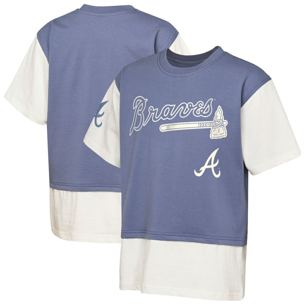 Atlanta Braves Outerstuff Youth Ultimate Pastels Premium Double Run T-Shirt Navy/Cream