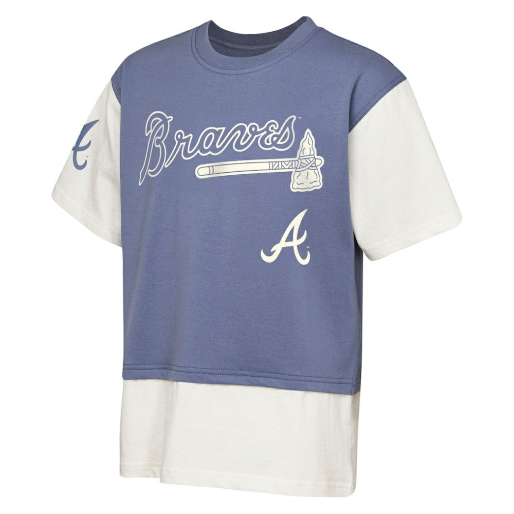 Atlanta Braves Outerstuff Youth Ultimate Pastels Premium Double Run T-Shirt Navy/Cream