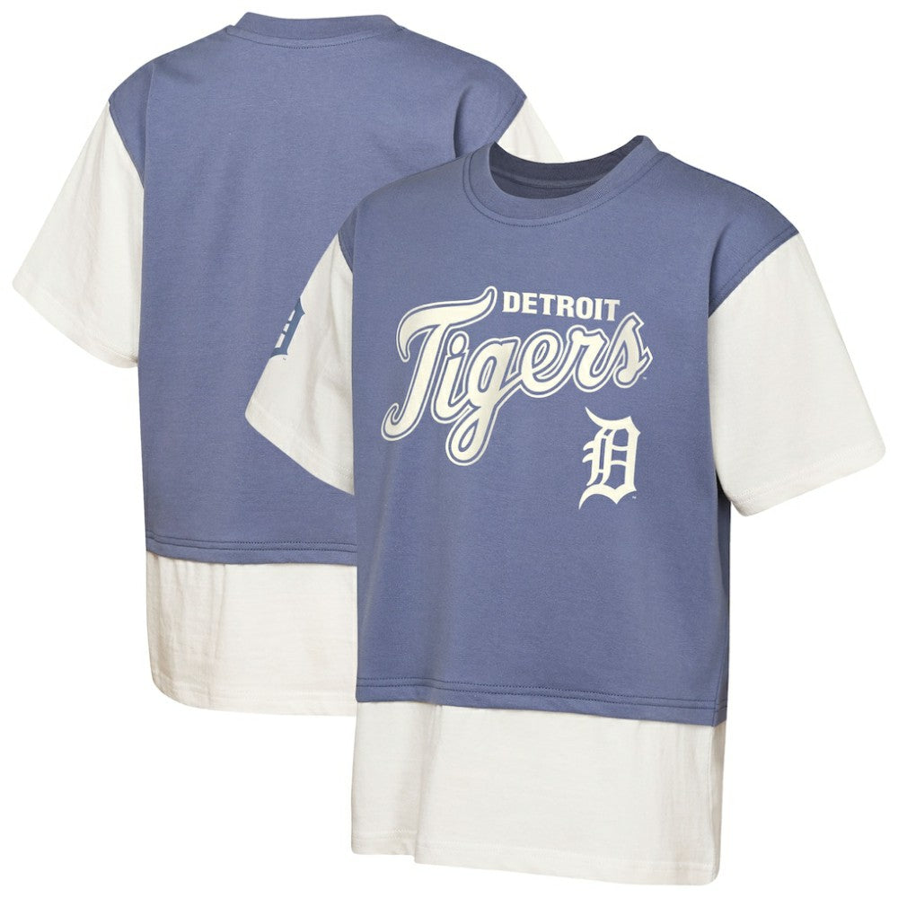 Detroit Tigers Outerstuff Youth Ultimate Pastels Premium Double Run T-Shirt Navy/Cream