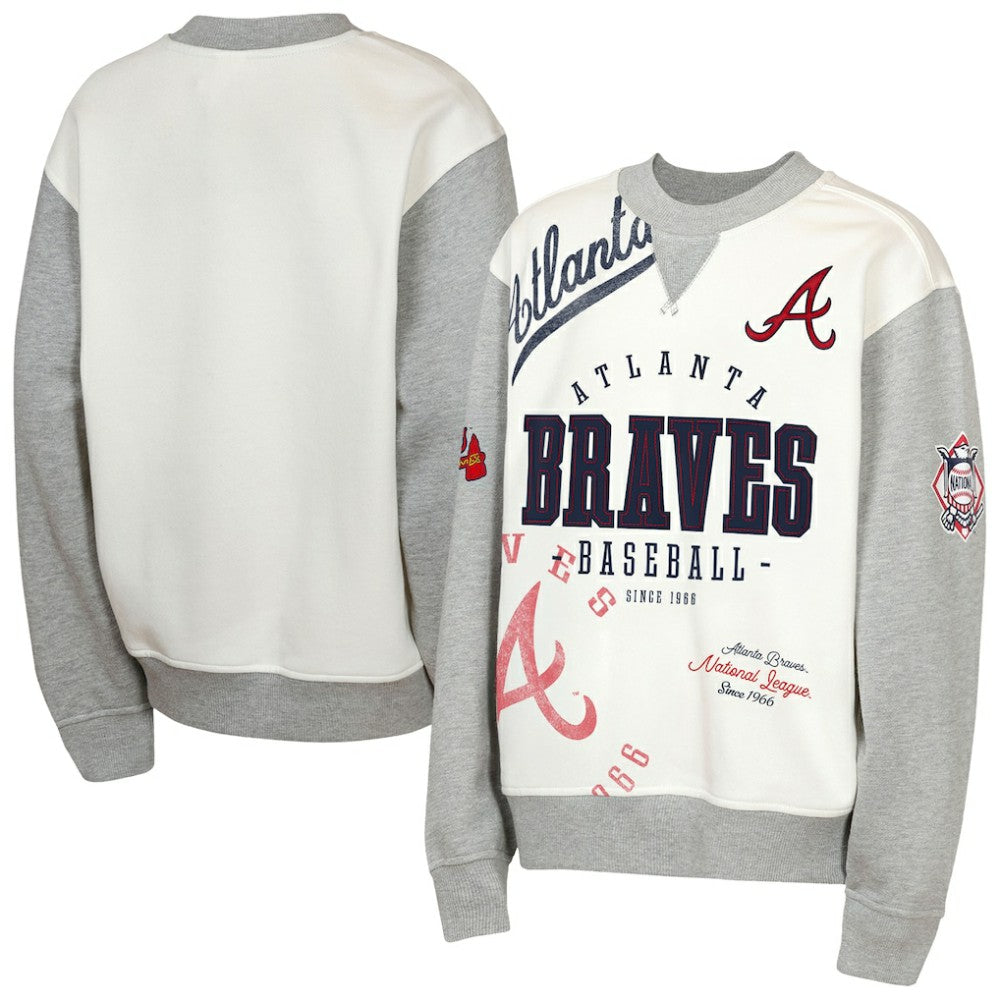 Atlanta Braves Outerstuff Youth Big League Power Hit Fleece Sweatshirt Cream/Gray