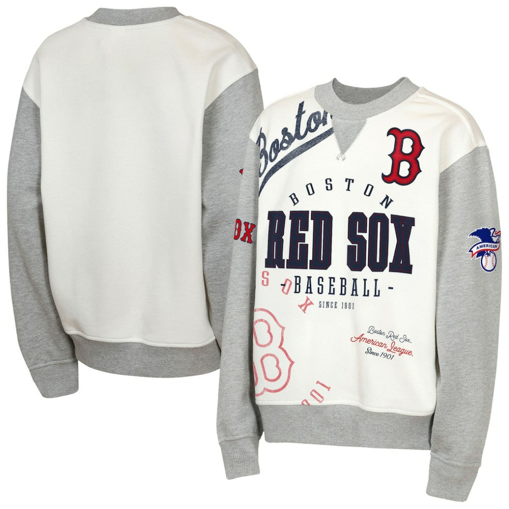 Boston Red Sox Outerstuff Youth Big League Power Hit Fleece Sweatshirt Cream/Gray