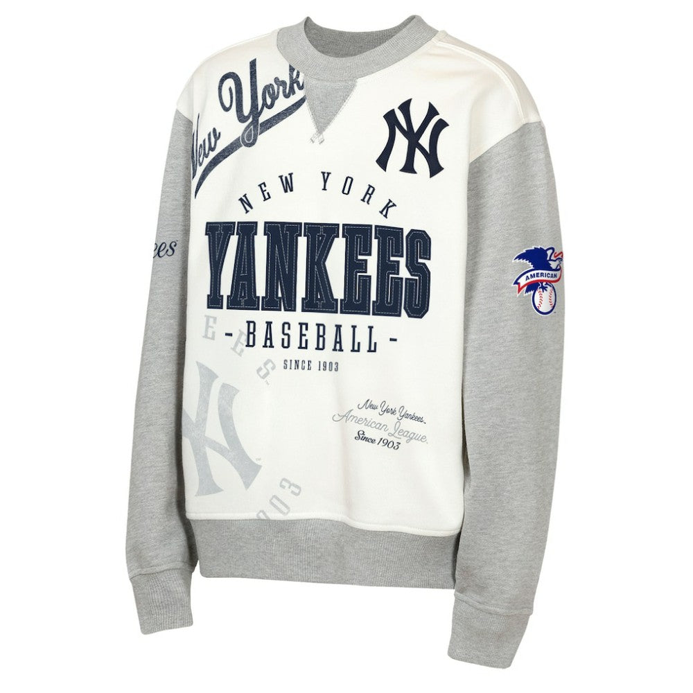 New York Yankees Outerstuff Youth Big League Power Hit Fleece Sweatshirt Cream/Gray