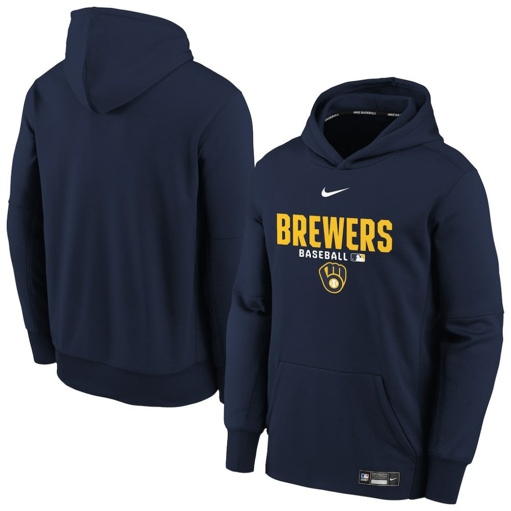 Milwaukee Brewers Youth Authentic Collection Therma-FIT Hoodie Navy