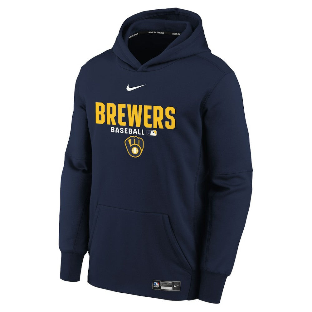 Milwaukee Brewers Youth Authentic Collection Therma-FIT Hoodie Navy