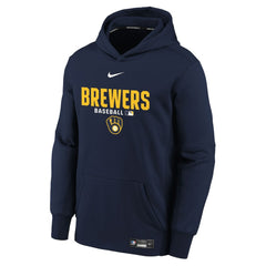 Milwaukee Brewers Youth Authentic Collection Therma-FIT Hoodie Navy