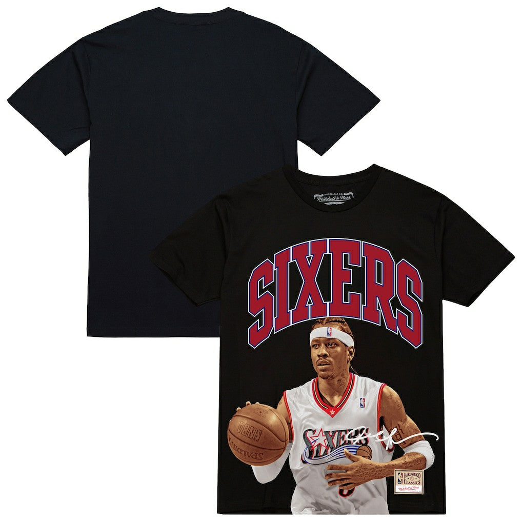 Allen Iverson Philadelphia 76ers Hardwood Classics Player Arch T-Shirt - Black on sale