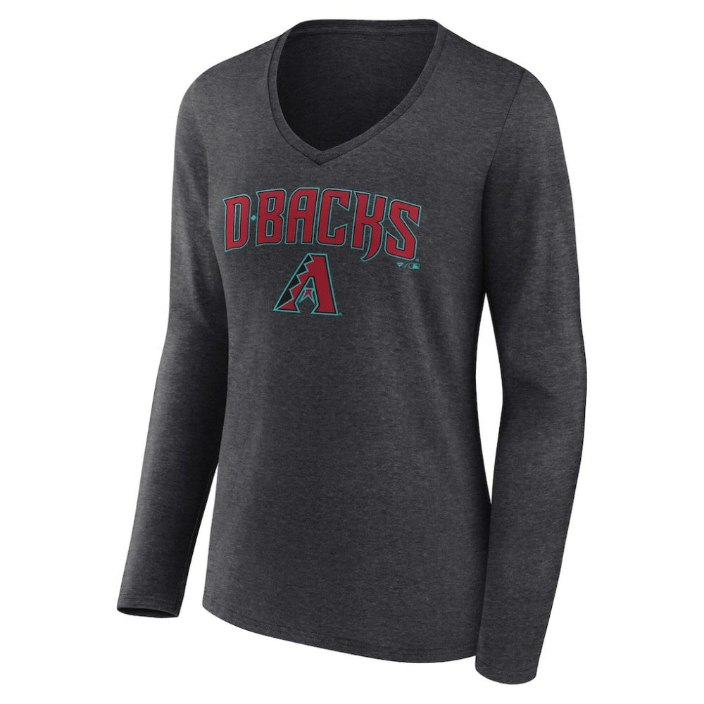 Arizona Diamondbacks Women's Team Lockup Long Sleeve V-Neck T-Shirt Charcoal
