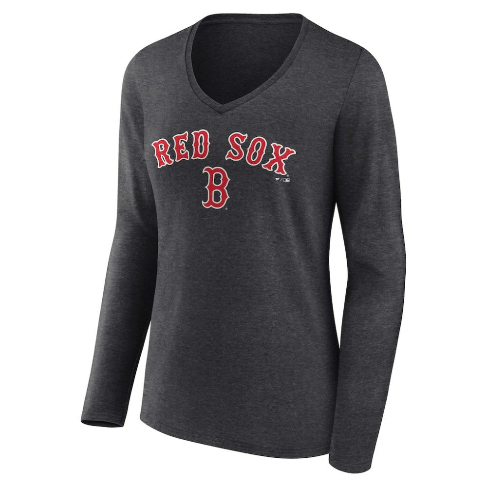 Boston Red Sox Women's Team Lockup Long Sleeve V-Neck T-Shirt Charcoal