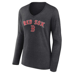 Boston Red Sox Women's Team Lockup Long Sleeve V-Neck T-Shirt Charcoal