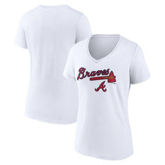 Atlanta Braves Women's Team Lockup V-Neck T-Shirt White