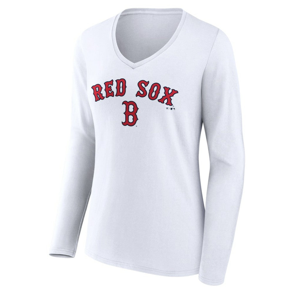 Boston Red Sox Women's Team Lockup Long Sleeve V-Neck T-Shirt White