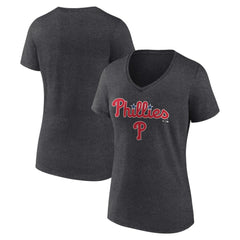 Philadelphia Phillies Women's Team Lockup V-Neck T-Shirt Charcoal