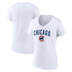 Chicago Cubs Women's Team Lockup V-Neck T-Shirt White