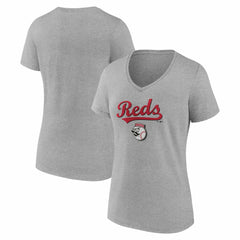 Cincinnati Reds Women's Team Lockup V-Neck T-Shirt Gray