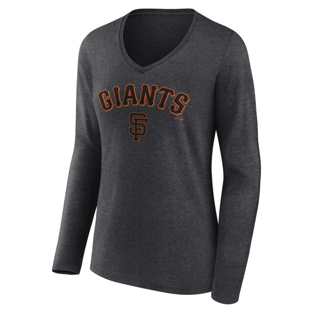 San Francisco Giants Women's Team Lockup Long Sleeve V-Neck T-Shirt Charcoal