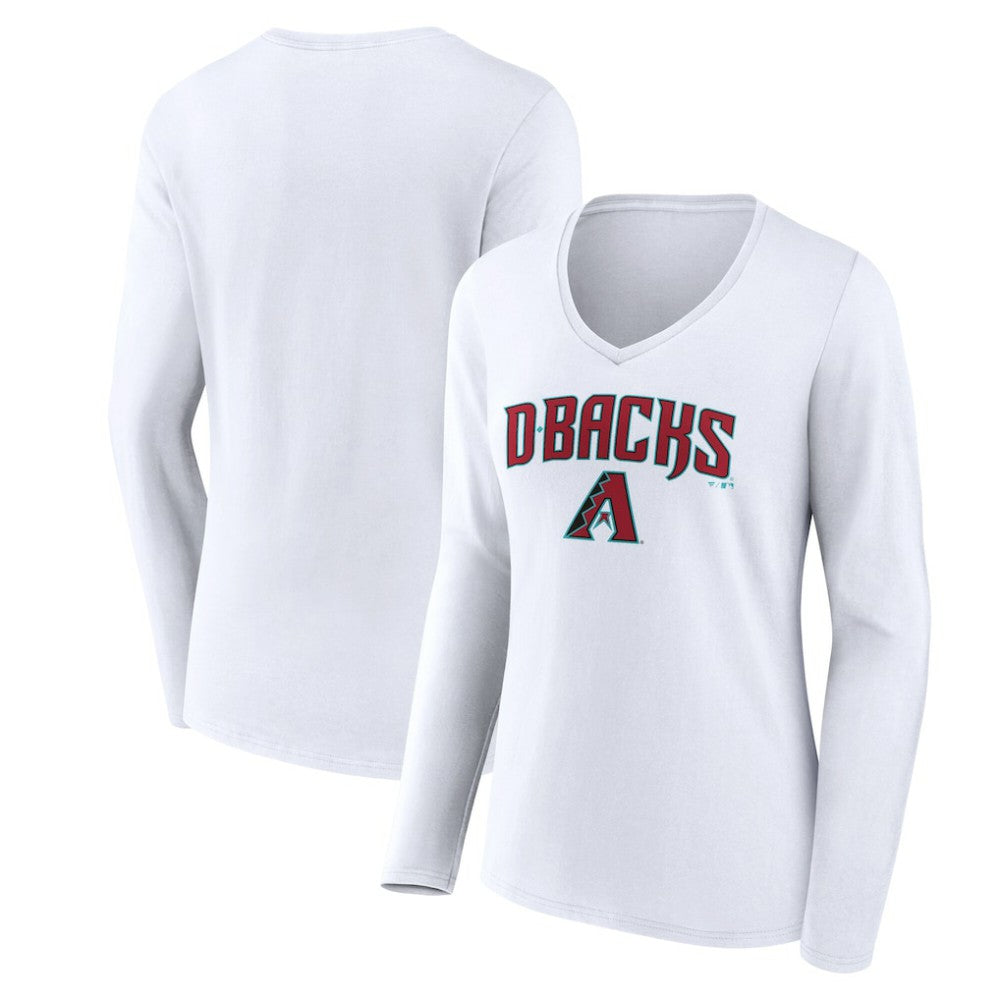 Arizona Diamondbacks Women's Team Lockup Long Sleeve V-Neck T-Shirt White