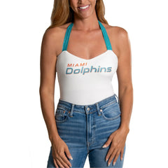 Miami Dolphins Cuce Women's Rhinestone Semi-Cropped Halter Tank - White for sale