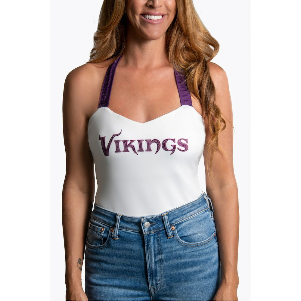 Minnesota Vikings Cuce Women's Rhinestone Semi-Cropped Halter Tank - White discount