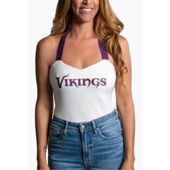 Minnesota Vikings Cuce Women's Rhinestone Semi-Cropped Halter Tank - White discount