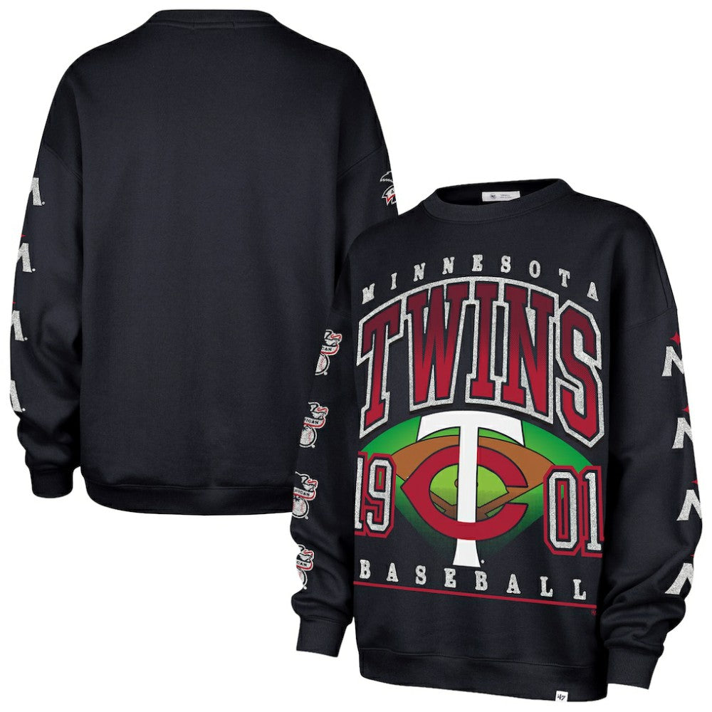 Minnesota Twins Women's Trendy Team Go Big Oversized Sweatshirt Navy