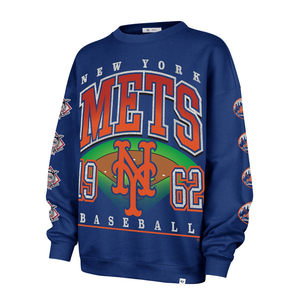 New York Mets Women's Trendy Team Go Big Oversized Sweatshirt Royal