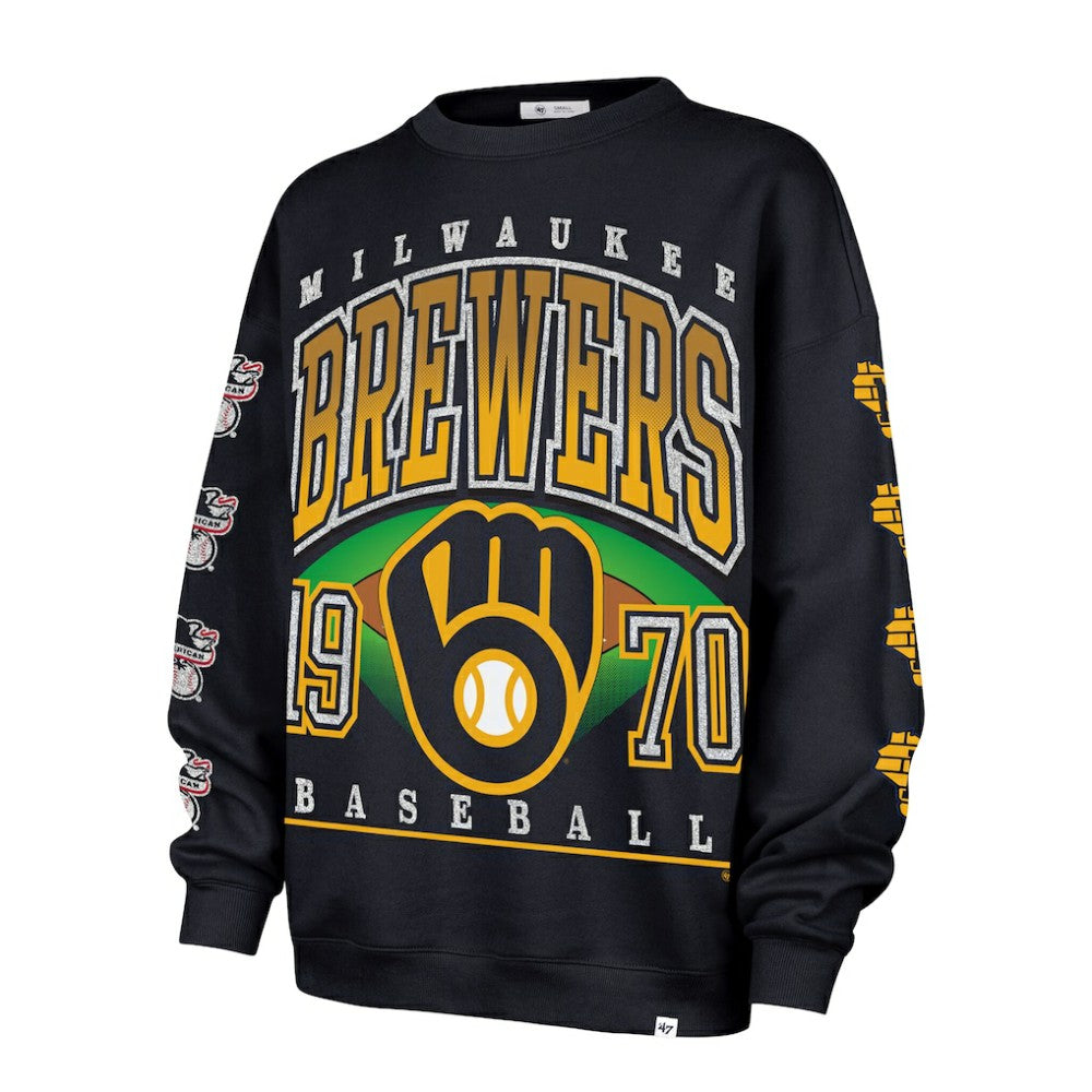 Milwaukee Brewers Women's Trendy Team Go Big Oversized Sweatshirt Navy
