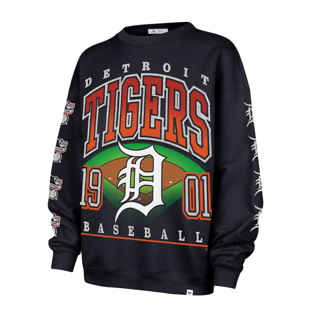 Detroit Tigers Women's Trendy Team Go Big Oversized Sweatshirt Navy