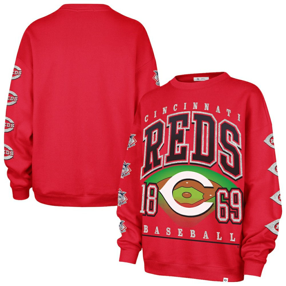 Cincinnati Reds Women's Trendy Team Go Big Oversized Sweatshirt Red