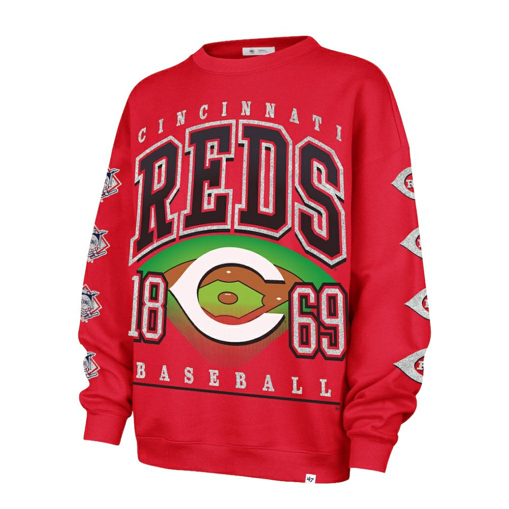 Cincinnati Reds Women's Trendy Team Go Big Oversized Sweatshirt Red