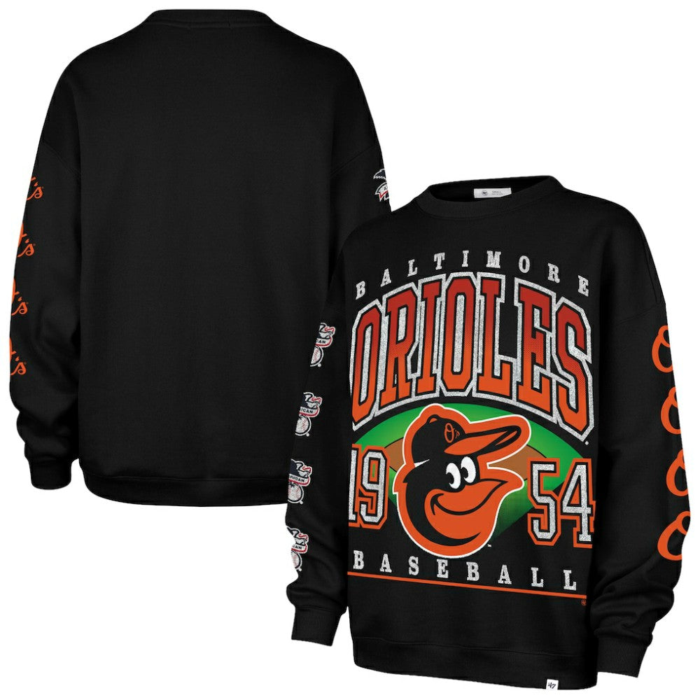 Baltimore Orioles Women's Trendy Team Go Big Oversized Sweatshirt Black