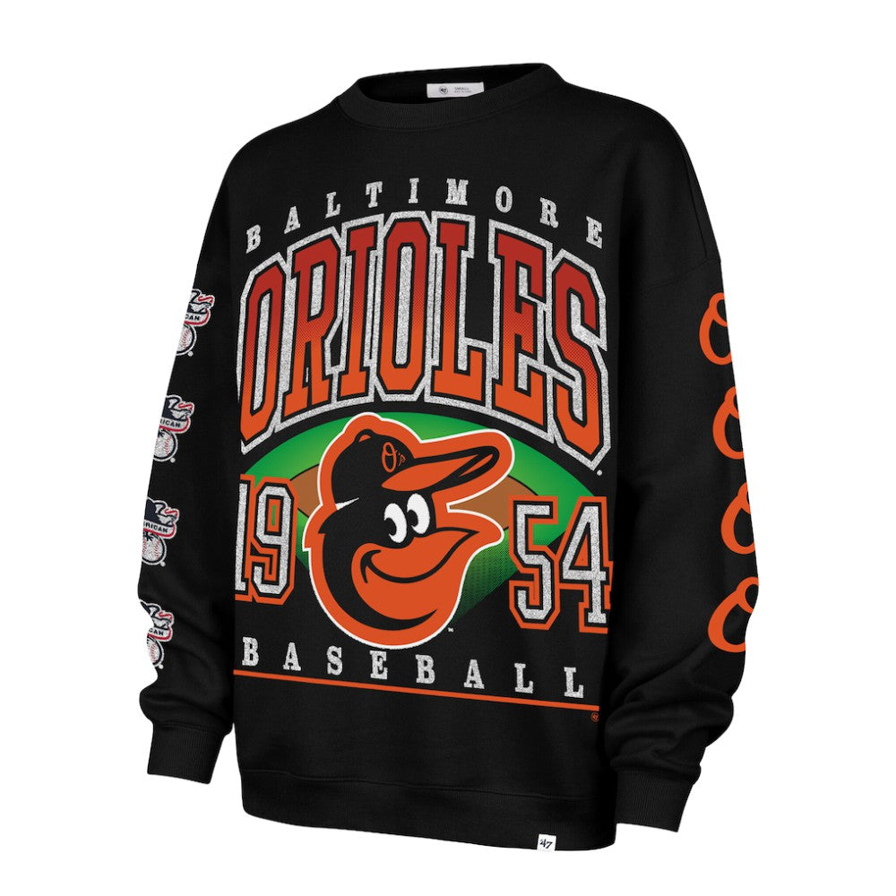 Baltimore Orioles Women's Trendy Team Go Big Oversized Sweatshirt Black