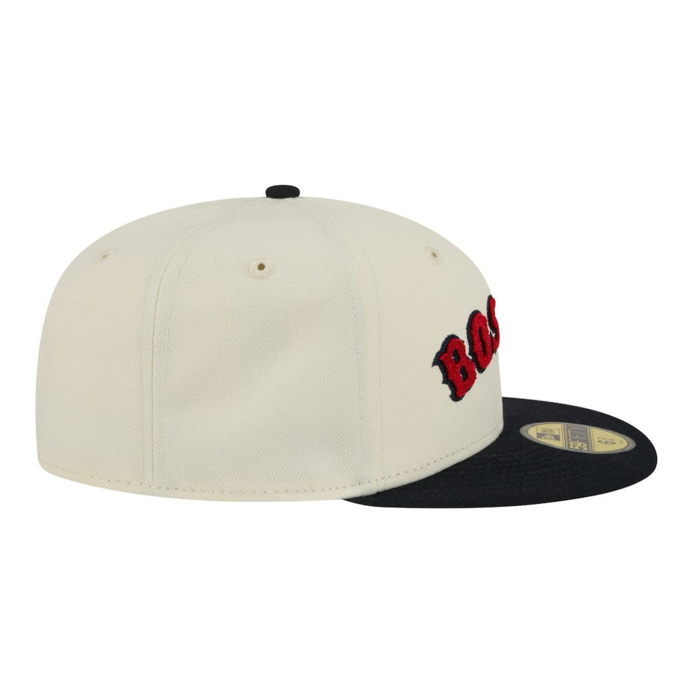 Boston Red Sox Two-Tone Stitch 59FIFTY Fitted Hat Cream