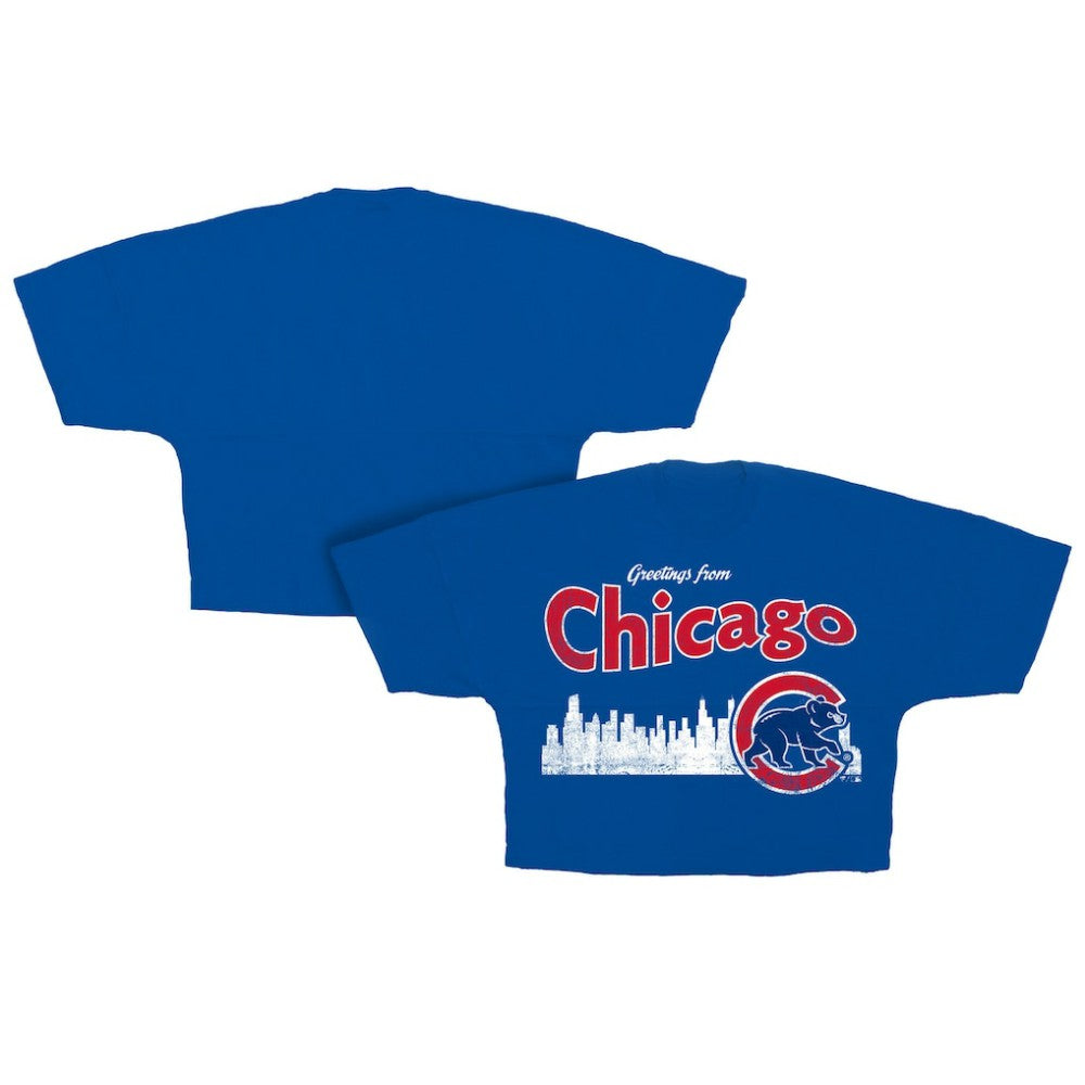 Chicago Cubs Women's Skyline Cropped T-Shirt Royal