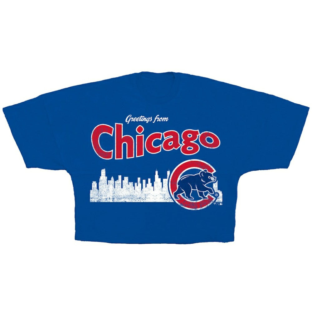 Chicago Cubs Women's Skyline Cropped T-Shirt Royal