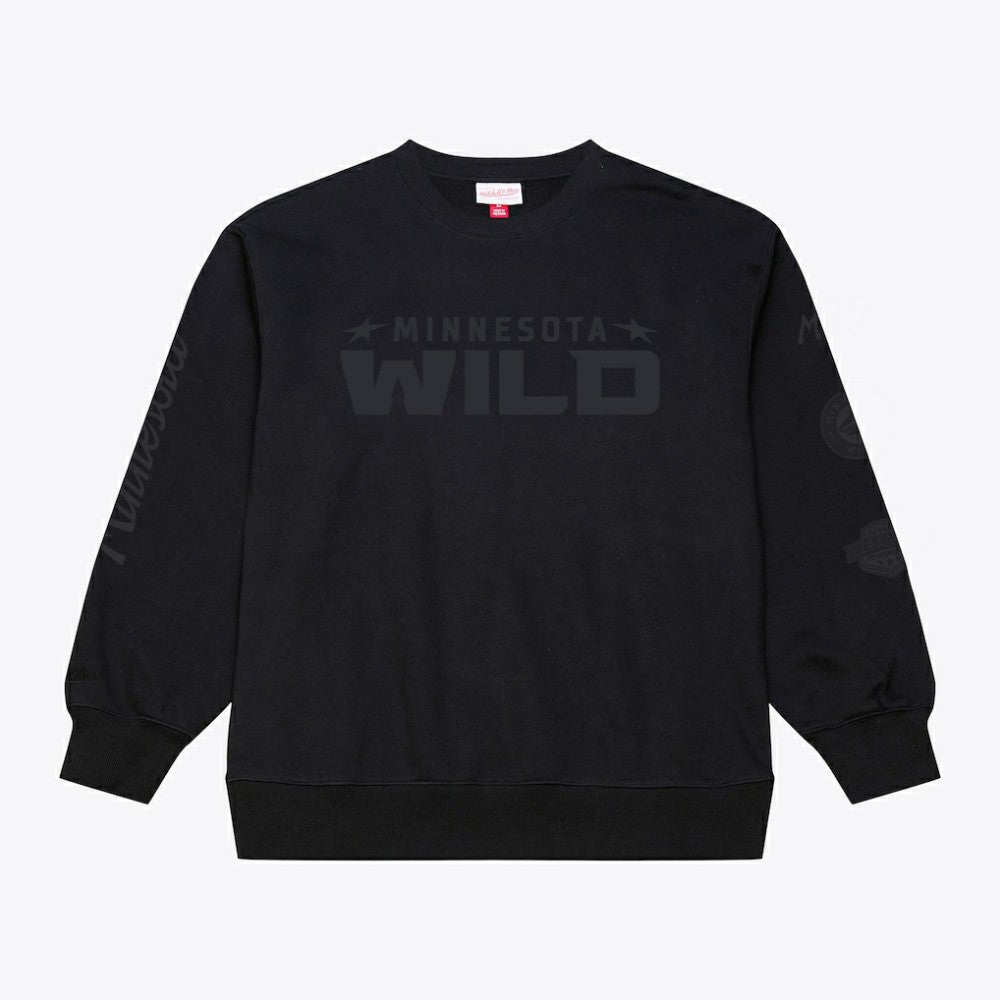 Minnesota Wild Mitchell & Ness Phantom Fleece Crew Neck Sweatshirt - Black Sweatshirts