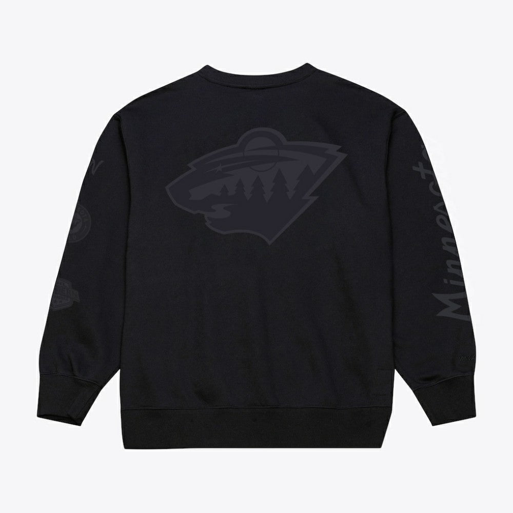 Minnesota Wild Mitchell & Ness Phantom Fleece Crew Neck Sweatshirt - Black Sweatshirts