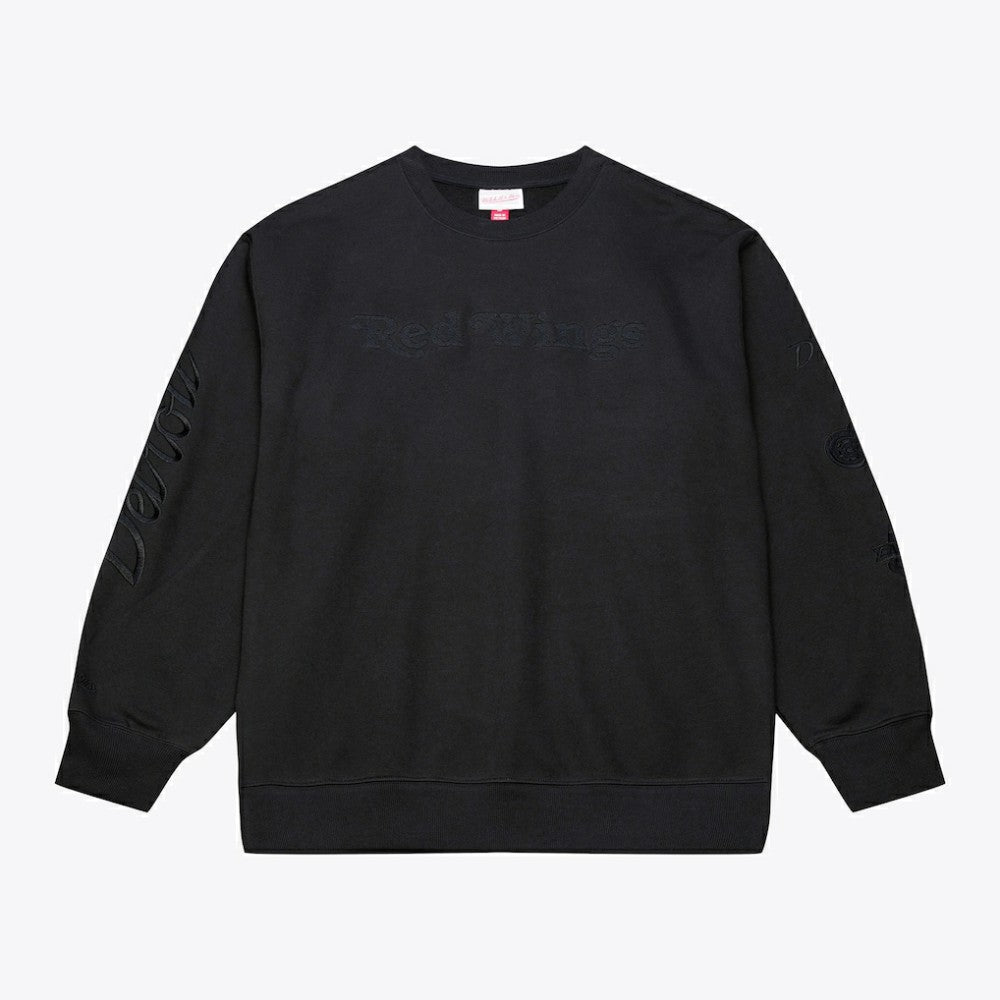 Detroit Red Wings Mitchell & Ness Phantom Fleece Crew Neck Sweatshirt - Black Sweatshirts