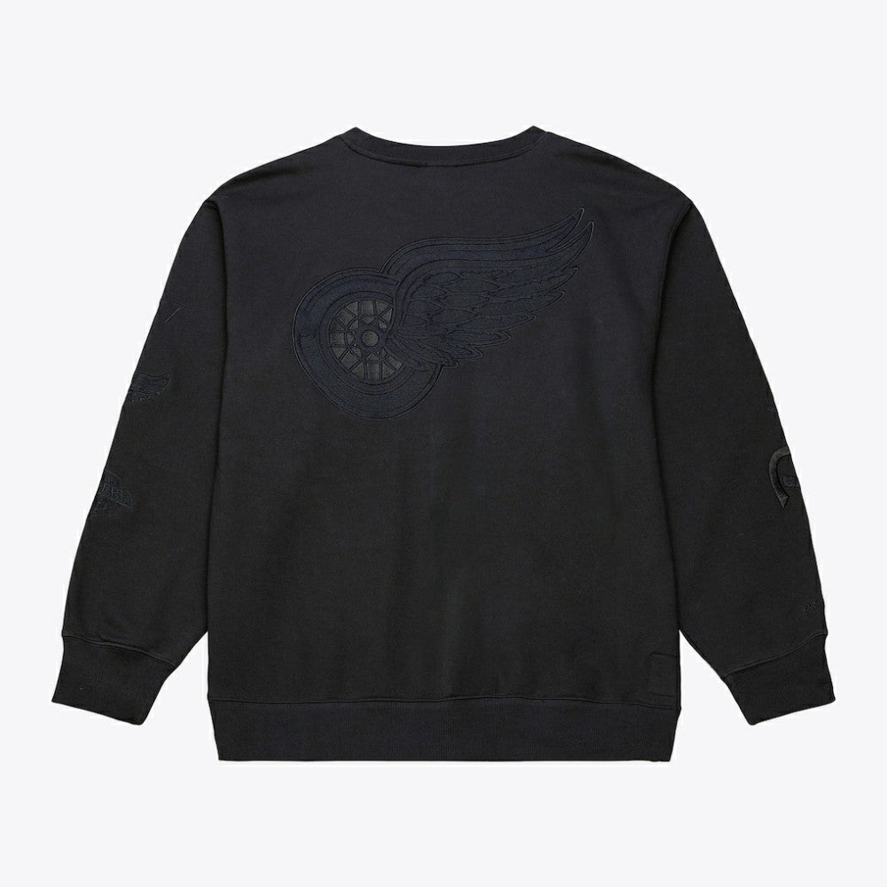 Detroit Red Wings Mitchell & Ness Phantom Fleece Crew Neck Sweatshirt - Black Sweatshirts