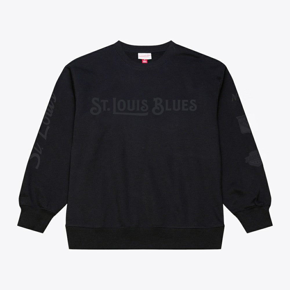 St. Louis Blues Mitchell & Ness Phantom Fleece Crew Neck Sweatshirt - Black Sweatshirts