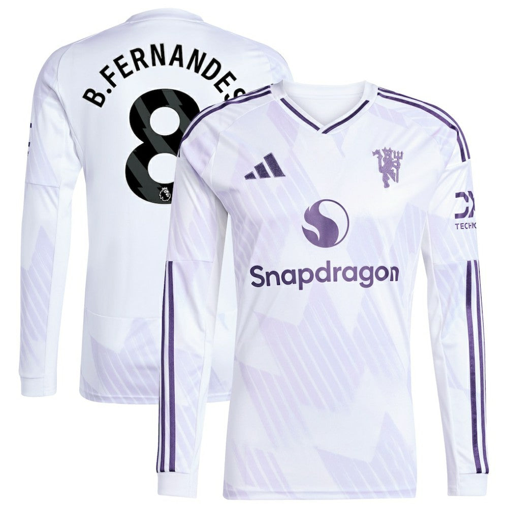 Bruno Fernandes Manchester United 2025/26 Away Replica Long Sleeve Player Jersey - White on sale
