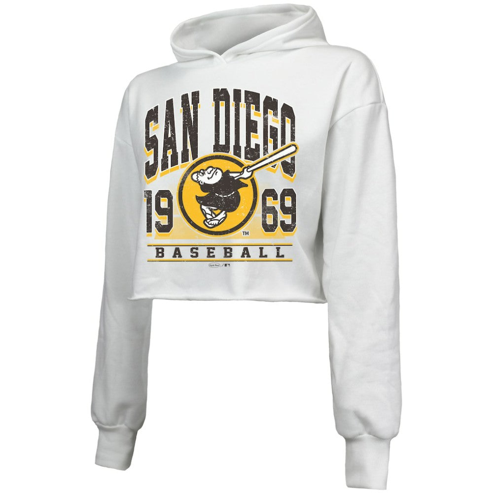 San Diego Padres Majestic Threads Women's Cropped Have A Field Day Tri-Blend Hoodie White
