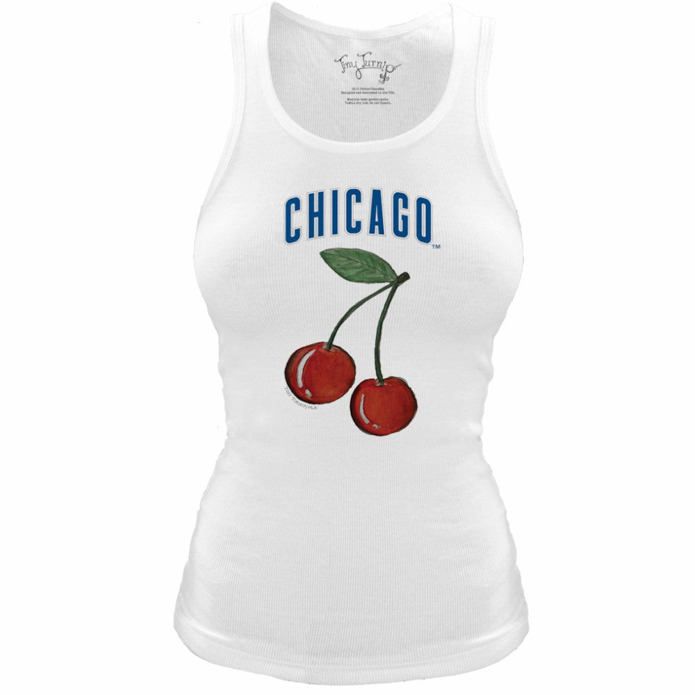 Chicago Cubs Tiny Turnip Women's Fitted Cherries Tri-Blend Tank Top White