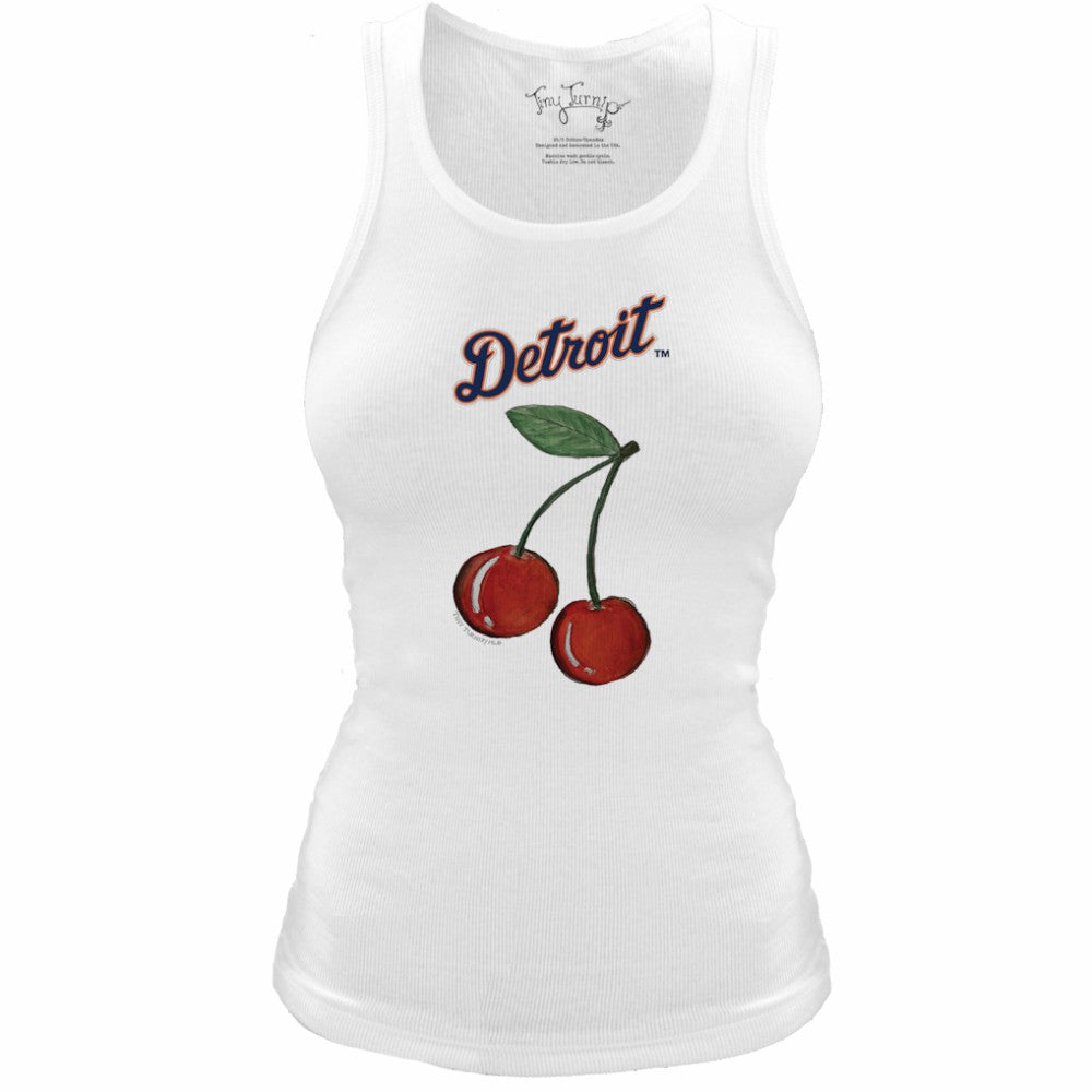 Detroit Tigers Tiny Turnip Women's Fitted Cherries Tri-Blend Tank Top White