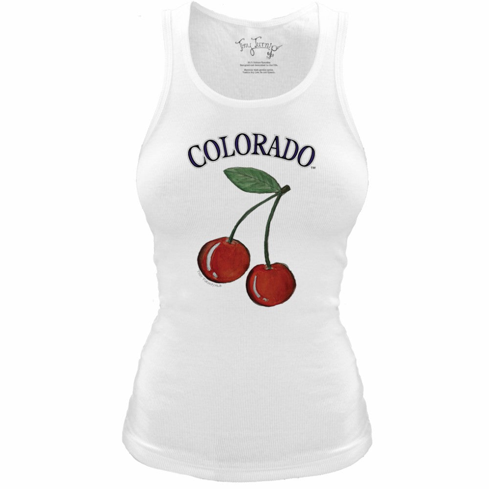 Colorado Rockies Tiny Turnip Women's Fitted Cherries Tri-Blend Tank Top White