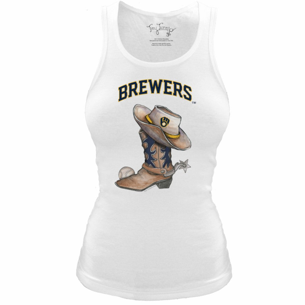 Milwaukee Brewers Tiny Turnip Women's Fitted Vintage Cowboy Boot Tri-Blend Tank Top White