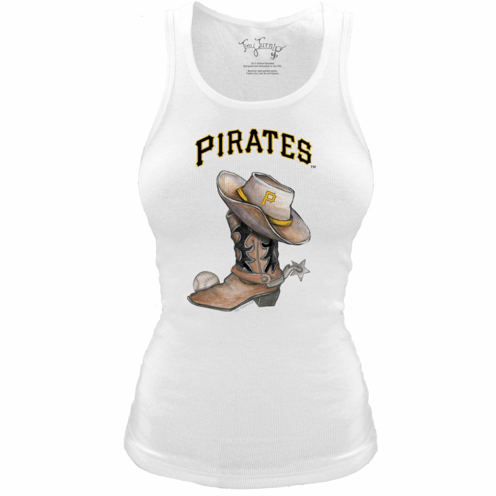 Pittsburgh Pirates Tiny Turnip Women's Fitted Vintage Cowboy Boot Tri-Blend Tank Top White