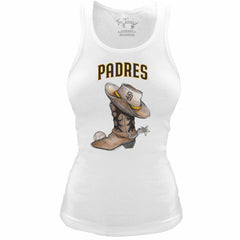 San Diego Padres Tiny Turnip Women's Fitted Vintage Cowboy Boot Tri-Blend Tank Top White