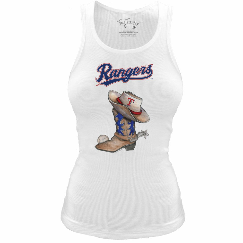Texas Rangers Tiny Turnip Women's Fitted Vintage Cowboy Boot Tri-Blend Tank Top White