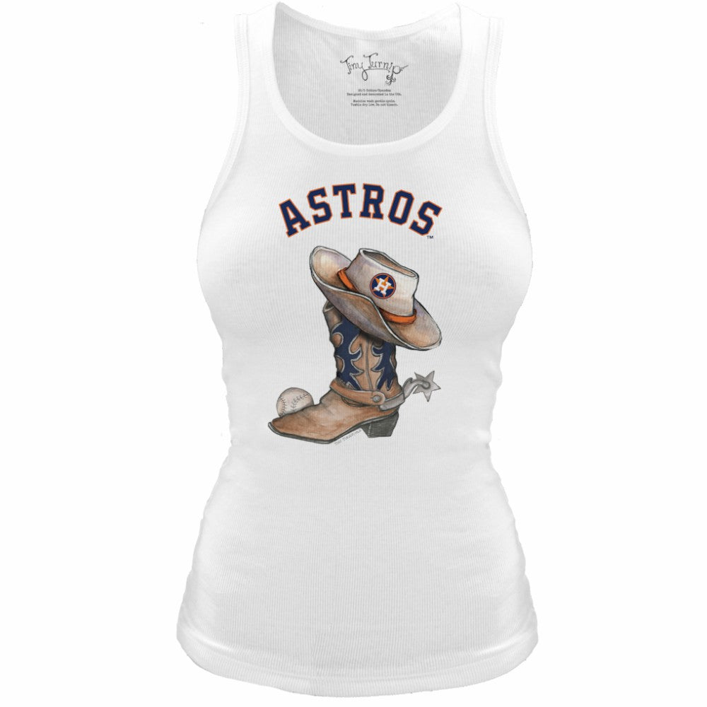 Houston Astros Tiny Turnip Women's Fitted Vintage Cowboy Boot Tri-Blend Tank Top White