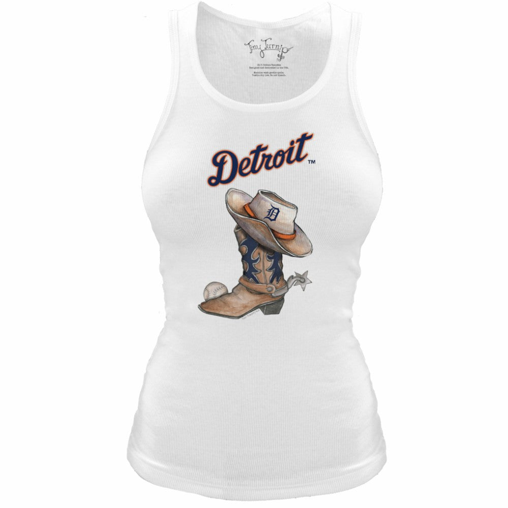 Detroit Tigers Tiny Turnip Women's Fitted Vintage Cowboy Boot Tri-Blend Tank Top White